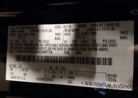 2018 Ford Escape Sel from USA, damaged, VIN 1FMCU0HD4JUC68774